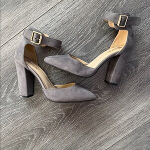 Elegant Gray Ankle Strap Heels